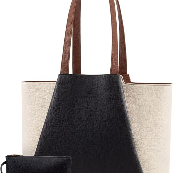 Laptop Tote for Women - 15.6 Inch Faux Leather Laptop Bag with Clutch, Large Cap - Picture 1 of 8